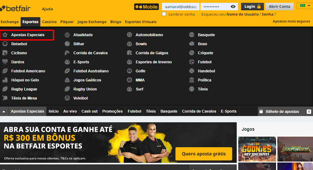 detalhe de onde encontrar as apostas em BBB na Betfair