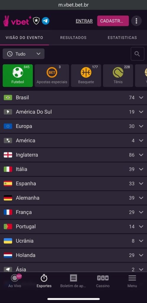 Variedade de modalidades VBET