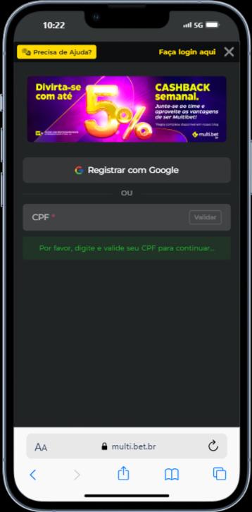 imagem mostra tela de cadastro do site multibet