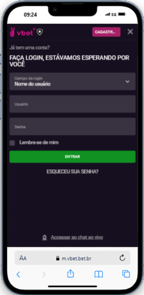 Faça seu login na VBET