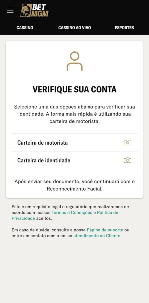 imagem da verificação de conta betmgm pelo celular