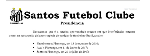 Santos tenta anular jogo contra o Fla e cita até caso Fla-Flu em 2016